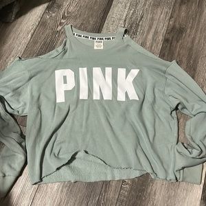 Pink open sleeve crop crew neck
